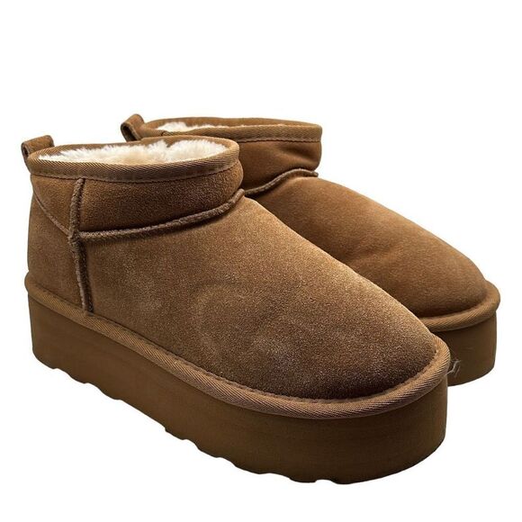 CUSHIONAIRE Women's Genuine Suede pull on platform boot 9 CHESTNUT - Picture 1 of 7